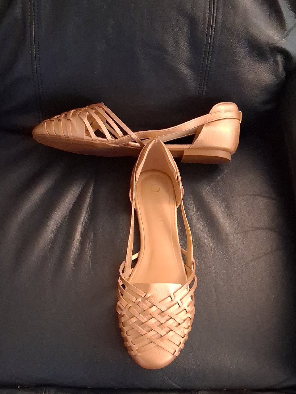Journee Ekko Champagne Gold Slip-on Summer Huarache Flats Vegan Leather Sz 12W